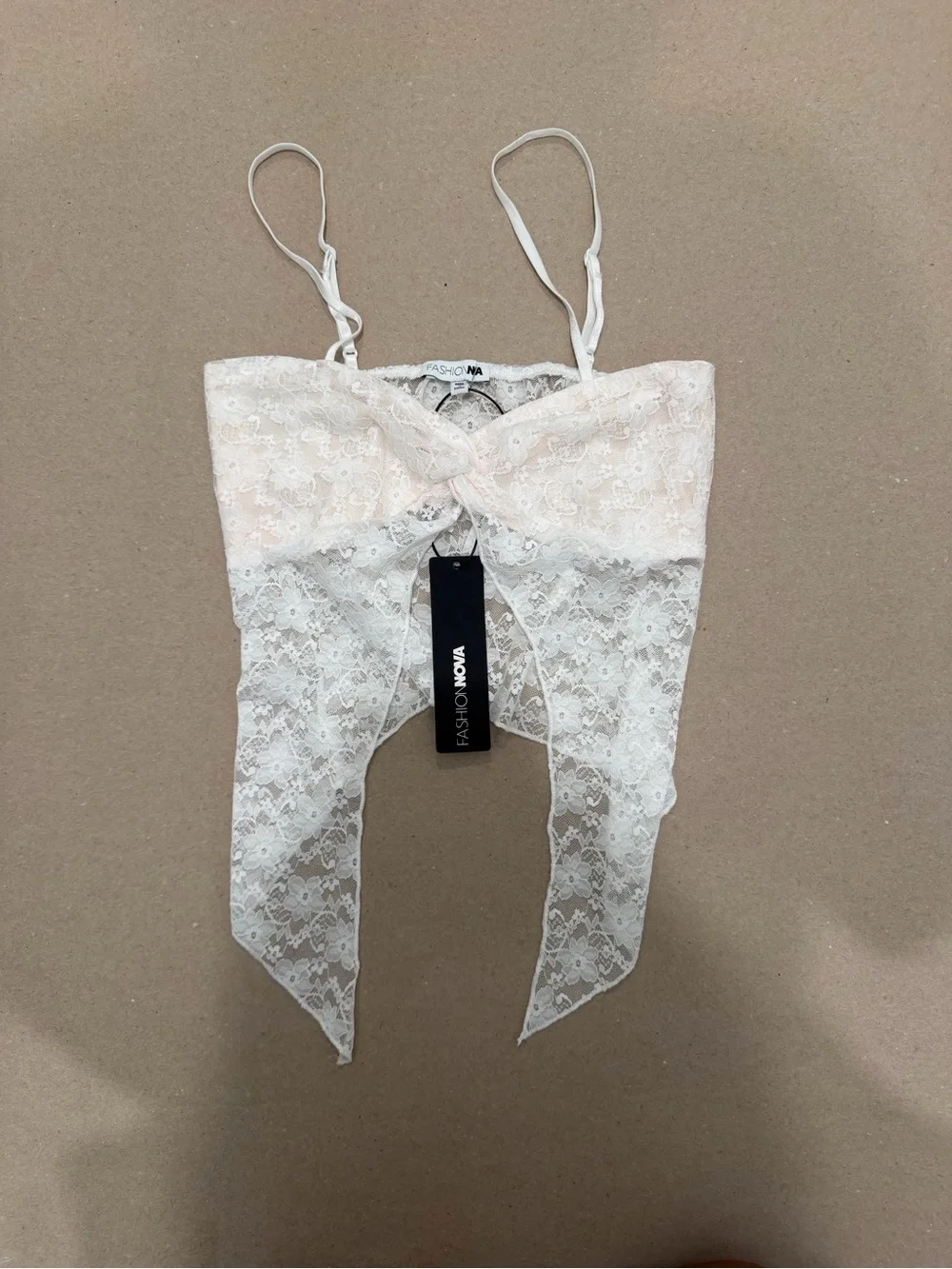 Fashion Nova White Floral Lace Twist Front Handkerchief Hem Cami Top Medium